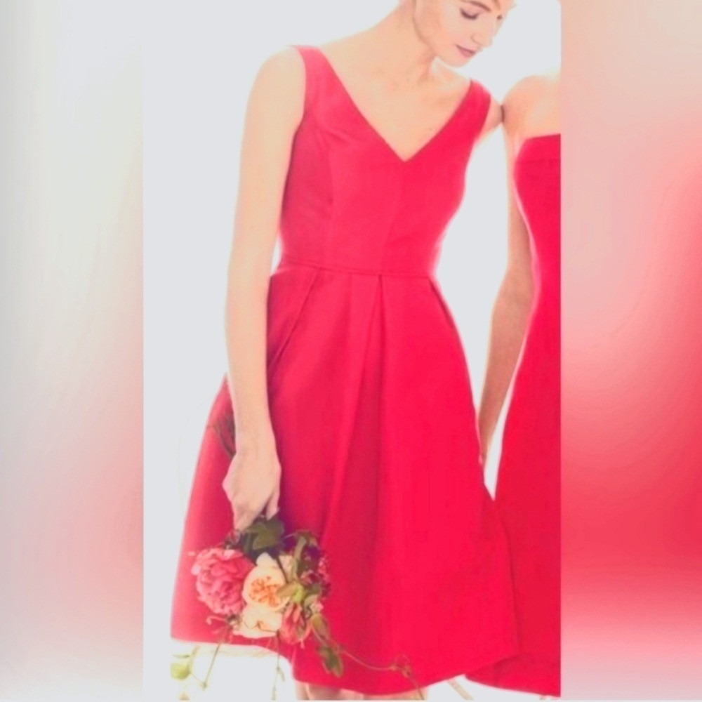 J. Crew Women's 2 Kami Coral Sunset Pleated Knee Length Bridesmaid Formal Dress